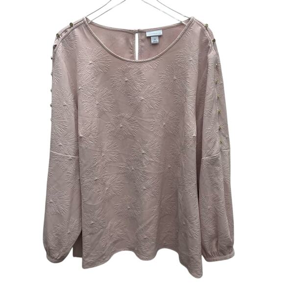Liz Claiborne Blush Pink Knit Top Dandelion Embossed Button Shoulders Size 3X - Picture 1 of 10